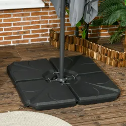 Base para Sombrilla de 4 Piezas Rellenable con Arena 72 kg o Agua 56 kg para Jardín Patio Terraza Negro - Ogal.Es