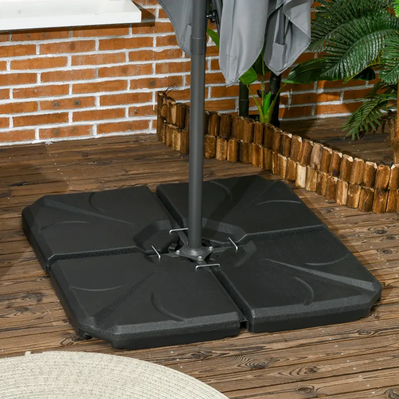 Base para Sombrilla de 4 Piezas Rellenable con Arena 72 kg o Agua 56 kg para Jardín Patio Terraza Negro - Ogal.Es