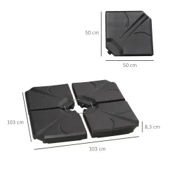Base para Sombrilla de 4 Piezas Rellenable con Arena 72 kg o Agua 56 kg para Jardín Patio Terraza Negro - Ogal.Es