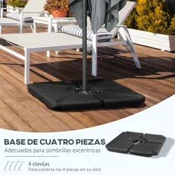 Base para Sombrilla de 4 Piezas Rellenable con Arena 72 kg o Agua 56 kg para Jardín Patio Terraza Negro - Ogal.Es
