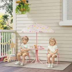 Conjunto Infantil de Jardín Plegable con 2 Sillas Mesa y Sombrilla Ajustable para Niños de 2 a 5 Años Rosa - Ogal.Es