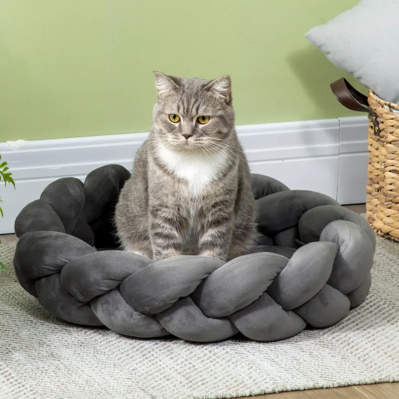Cama para Perros Pequeños Cama para Mascotas Lavable con Cojín Independiente y Cuerda de Algodón 55x55x14 cm Gris - Ogal.Es