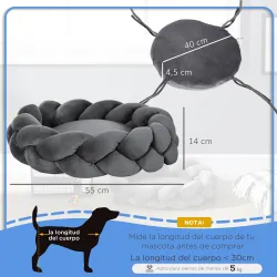 Cama para Perros Pequeños Cama para Mascotas Lavable con Cojín Independiente y Cuerda de Algodón 55x55x14 cm Gris - Ogal.Es