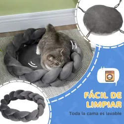 Cama para Perros Pequeños Cama para Mascotas Lavable con Cojín Independiente y Cuerda de Algodón 55x55x14 cm Gris - Ogal.Es