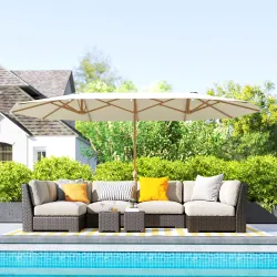Sombrilla Doble 4,6x2,7 m Sombrilla Grande con Manivela Manual Resistente al Agua y Protección Solar Beige - Ogal.Es