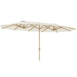 Sombrilla Doble 4,6x2,7 m Sombrilla Grande con Manivela Manual Resistente al Agua y Protección Solar Beige - Ogal.Es
