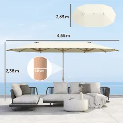 Sombrilla Doble 4,6x2,7 m Sombrilla Grande con Manivela Manual Resistente al Agua y Protección Solar Beige - Ogal.Es