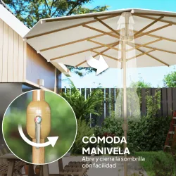 Sombrilla Doble 4,6x2,7 m Sombrilla Grande con Manivela Manual Resistente al Agua y Protección Solar Beige - Ogal.Es
