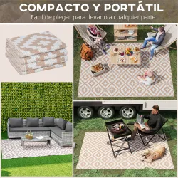 Alfombra de Exterior Reversible 182x274 cm con Patrón Geométrico Acabado Impermeable Café y Blanco - Ogal.Es