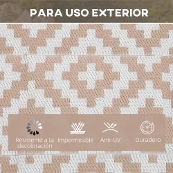 Alfombra de Exterior Reversible 182x274 cm con Patrón Geométrico Acabado Impermeable Café y Blanco - Ogal.Es