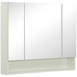 Armario de Baño con Espejo 3 Puertas Estante Ajustable y Compartimento 90x15x75 cm Blanco - Ogal.Es