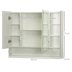 Armario de Baño con Espejo 3 Puertas Estante Ajustable y Compartimento 90x15x75 cm Blanco - Ogal.Es