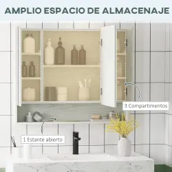 Armario de Baño con Espejo 3 Puertas Estante Ajustable y Compartimento 90x15x75 cm Blanco - Ogal.Es