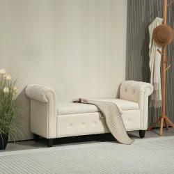 Banqueta de Almacenaje con Reposabrazos Enrollados para Dormitorio Salón Pasillo 146,5x49x74,5 cm Beige - Ogal.Es