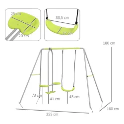 Columpio para Niños Columpio Jardín Exterior con 1 Columpio Simple 1 Planeador y Anti-UV 255x160x180 cm Gris y V... - Ogal.Es