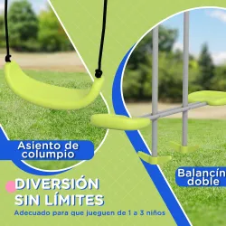 Columpio para Niños Columpio Jardín Exterior con 1 Columpio Simple 1 Planeador y Anti-UV 255x160x180 cm Gris y V... - Ogal.Es