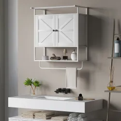 Armario de Pared para Baño Mueble de Baño Suspendido con 2 Puertas Estante Toallero 63x34x75 cm Blanco - Ogal.Es