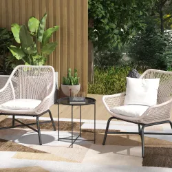 Mesa de Jardín Redonda con Bandeja Extraíble Patas Ajustables y Acabado en Acero para Exterior Ø46x50 cm Negro - Ogal.Es