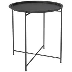 Mesa de Jardín Redonda con Bandeja Extraíble Patas Ajustables y Acabado en Acero para Exterior Ø46x50 cm Negro - Ogal.Es