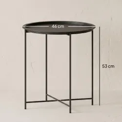 Mesa de Jardín Redonda con Bandeja Extraíble Patas Ajustables y Acabado en Acero para Exterior Ø46x50 cm Negro - Ogal.Es