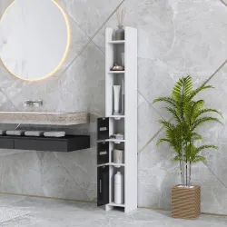 Columna&nbsp;de Baño con 3 Puertas y 3 Estantes Abiertos Armario de Baño Alto Estilo Moderno 15x17x120 cm Blanco y Negro - Ogal.Es