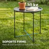 Mesa de Jardín Redonda con Bandeja Extraíble Patas Ajustables y Acabado en Acero para Exterior Ø46x50 cm Negro - Ogal.Es