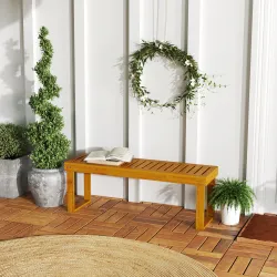Banco de Jardín de Madera de 2 Plazas con Asiento de Lamas Carga 300 kg para Exteriores 120x34x43 cm Teca - Ogal.Es