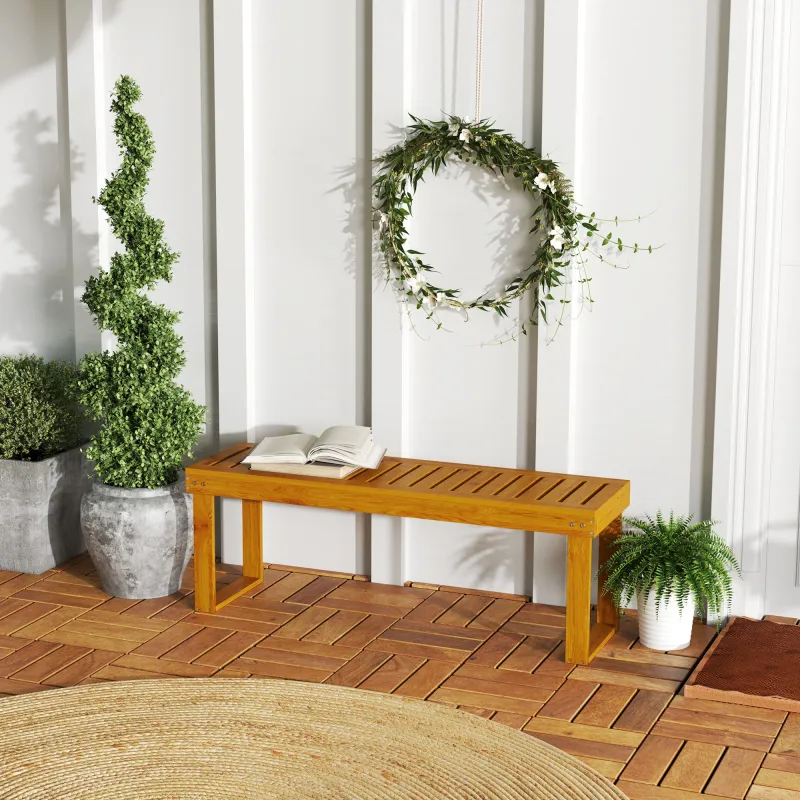 Banco de Jardín de Madera de 2 Plazas con Asiento de Lamas Carga 300 kg para Exteriores 120x34x43 cm Teca - Ogal.Es