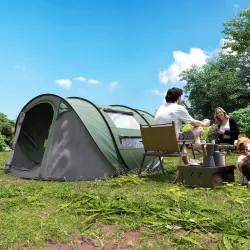 Tienda de Camping Pop-up con Ventanas Bolsillos y Bolsa de Transporte Impermeable Anti-UV 263,5x220x123 cm Verde... - Ogal.Es