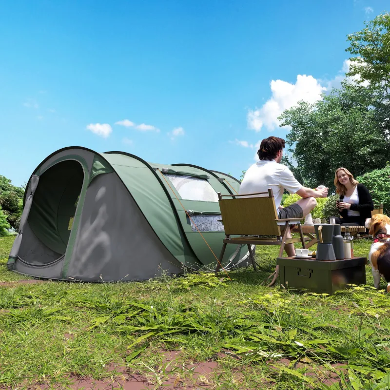 Tienda de Camping Pop-up con Ventanas Bolsillos y Bolsa de Transporte Impermeable Anti-UV 263,5x220x123 cm Verde... - Ogal.Es