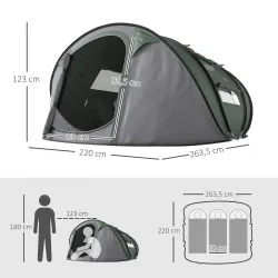 Tienda de Camping Pop-up con Ventanas Bolsillos y Bolsa de Transporte Impermeable Anti-UV 263,5x220x123 cm Verde... - Ogal.Es