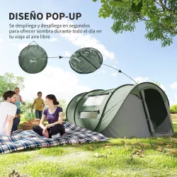 Tienda de Camping Pop-up con Ventanas Bolsillos y Bolsa de Transporte Impermeable Anti-UV 263,5x220x123 cm Verde... - Ogal.Es