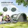 Tienda de Camping Pop-up con Ventanas Bolsillos y Bolsa de Transporte Impermeable Anti-UV 263,5x220x123 cm Verde... - Ogal.Es
