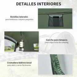 Tienda de Camping Pop-up con Ventanas Bolsillos y Bolsa de Transporte Impermeable Anti-UV 263,5x220x123 cm Verde... - Ogal.Es