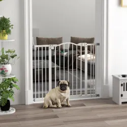 Puerta para Perros con Ancho Ajustable 76-104 cm Barrera de Seguridad para Perros con 2 Extensiones Blanco - Ogal.Es
