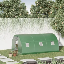 Invernadero de Túnel 4,5x3x2 m con Paredes Laterales Enrollables 6 Ventanas de Malla y Puerta Enrollable Verde - Ogal.Es