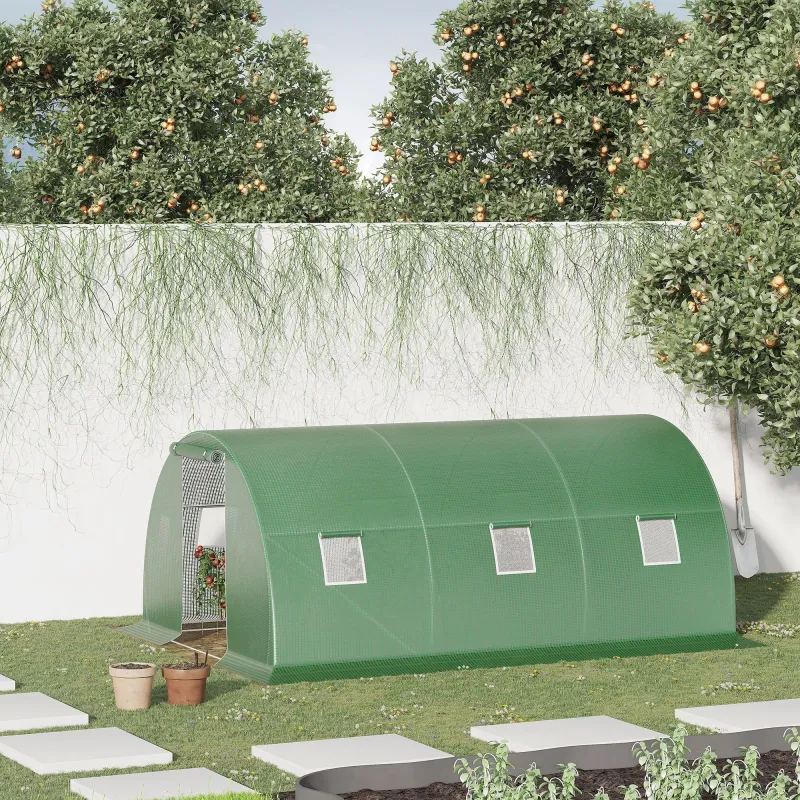 Invernadero de Túnel 4,5x3x2 m con Paredes Laterales Enrollables 6 Ventanas de Malla y Puerta Enrollable Verde - Ogal.Es