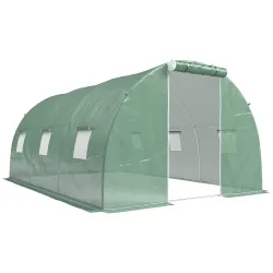 Invernadero de Túnel 4,5x3x2 m con Paredes Laterales Enrollables 6 Ventanas de Malla y Puerta Enrollable Verde - Ogal.Es