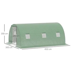Invernadero de Túnel 4,5x3x2 m con Paredes Laterales Enrollables 6 Ventanas de Malla y Puerta Enrollable Verde - Ogal.Es