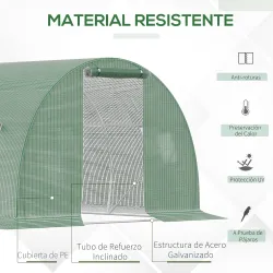 Invernadero de Túnel 4,5x3x2 m con Paredes Laterales Enrollables 6 Ventanas de Malla y Puerta Enrollable Verde - Ogal.Es