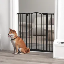 Puerta para Perros con Ancho Ajustable 76-104 cm Barrera de Seguridad para Perros con 2 Extensiones Negro - Ogal.Es