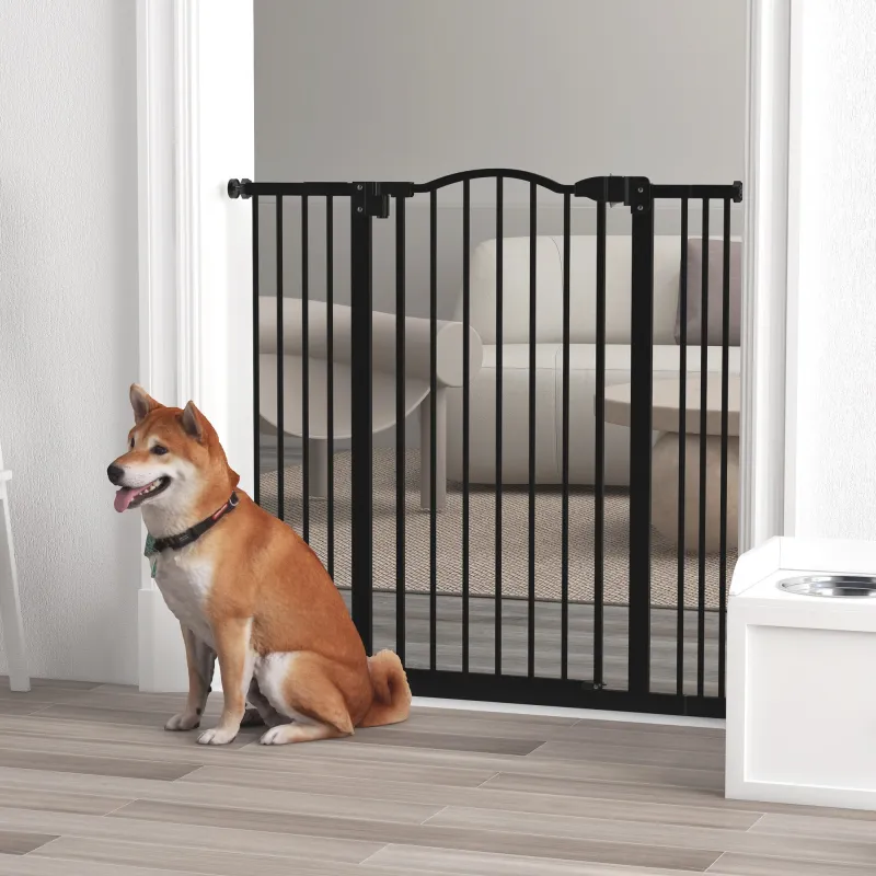 Puerta para Perros con Ancho Ajustable 76-104 cm Barrera de Seguridad para Perros con 2 Extensiones Negro - Ogal.Es