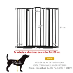 Puerta para Perros con Ancho Ajustable 76-104 cm Barrera de Seguridad para Perros con 2 Extensiones Negro - Ogal.Es