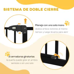 Puerta para Perros con Ancho Ajustable 76-104 cm Barrera de Seguridad para Perros con 2 Extensiones Negro - Ogal.Es