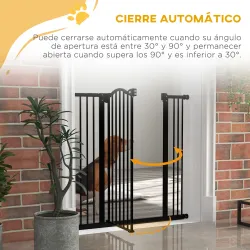 Puerta para Perros con Ancho Ajustable 76-104 cm Barrera de Seguridad para Perros con 2 Extensiones Negro - Ogal.Es