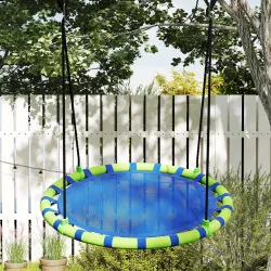 Columpio Infantil Redondo de 100 cm para Jardín con Altura Ajustable y Soporte de 150 kg Ø100x180 cm Azul y Verde - Ogal.Es