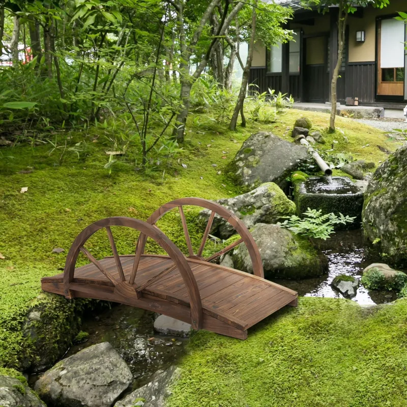 Puente de Jardín de Madera 100x50x37 cm con Barandillas Puente de Arco para Decoración Patio Carga 150 kg Carbon... - Ogal.Es