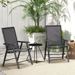 Conjunto de 2 Sillas de Camping Plegables con Reposabrazos para Jardín Terraza Carga 110 kg 58x64x94 cm Gris Oscuro - Ogal.Es