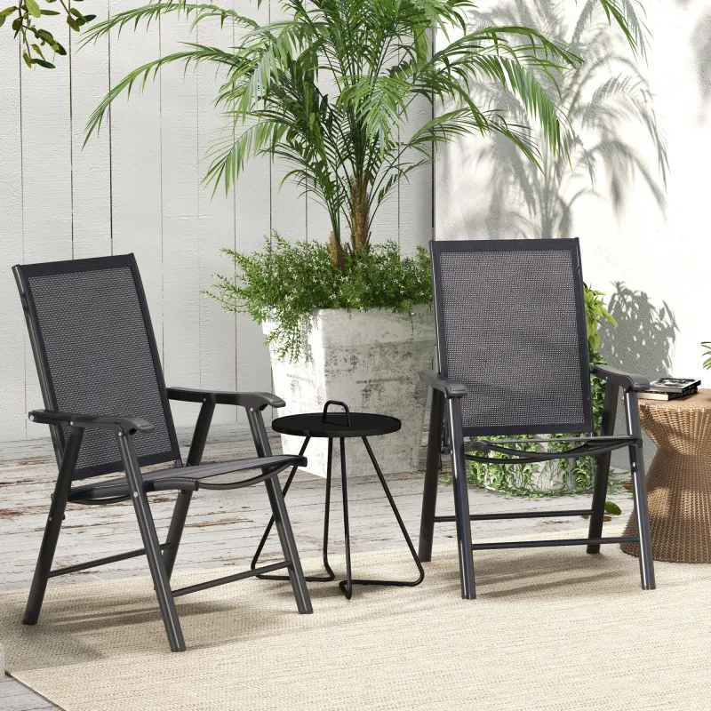 Conjunto de 2 Sillas de Camping Plegables con Reposabrazos para Jardín Terraza Carga 110 kg 58x64x94 cm Gris Oscuro - Ogal.Es