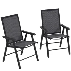 Conjunto de 2 Sillas de Camping Plegables con Reposabrazos para Jardín Terraza Carga 110 kg 58x64x94 cm Gris Oscuro - Ogal.Es